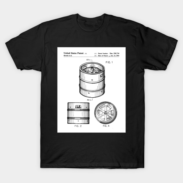 Beer Keg Patent - Beer Lover Craft Ale Art - White T-Shirt by patentpress